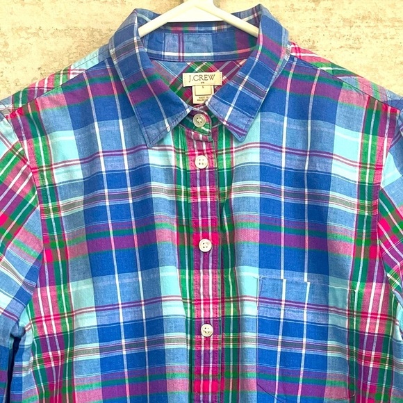 J. Crew Men's Blue Plaid Button Up Shirt Sz S Blue Green Red Easter Work Prep - Picture 2 of 13